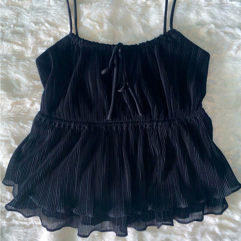 Express Pleated Peplum Cami with Ribbon Accent